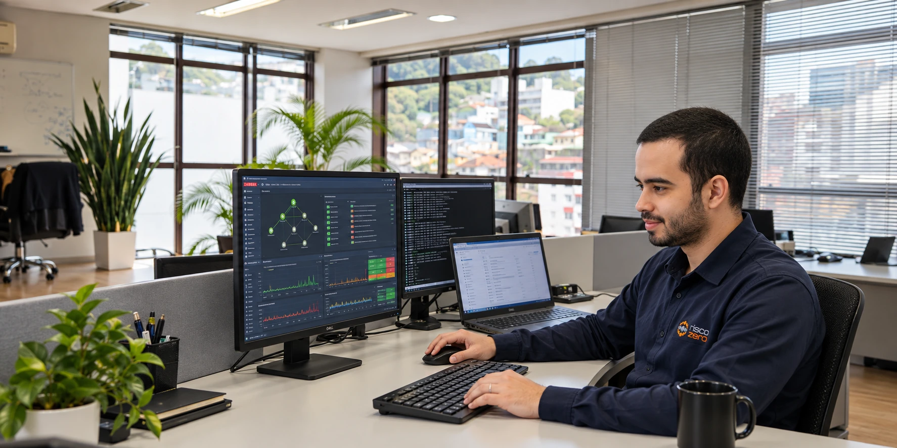 Técnico da Risco Zero em sua estação de trabalho